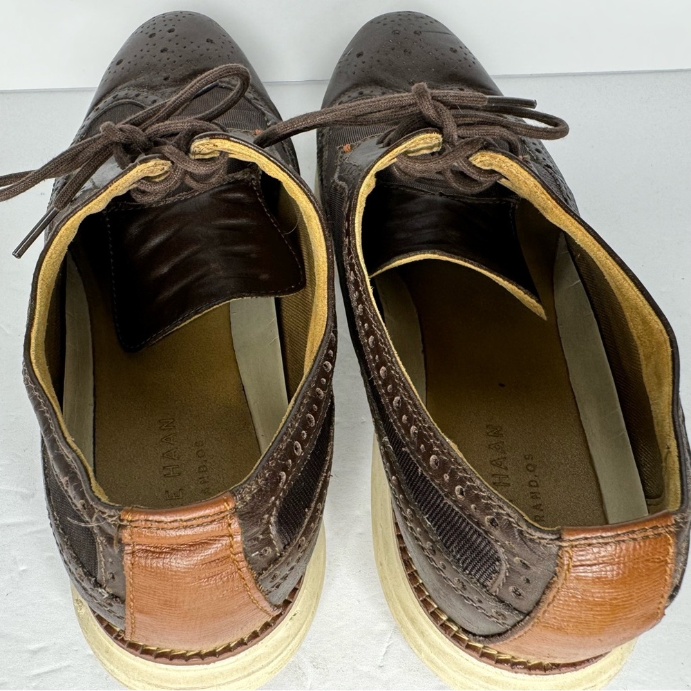 Cole Haan‎ Grand O’s Brown Leather And Fabric Wingtip Oxfords  Men’s Size 11.5 M - Picture 11 of 13